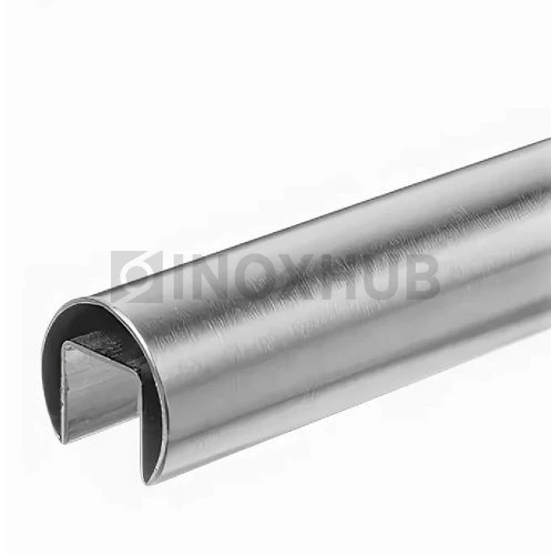 Труба с пазом 24×24 мм, круглая Ø42.4×1.5×6000 мм, AISI 304, ASTM A554, GRIT 600
