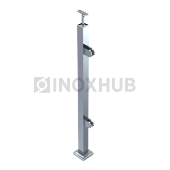 Стойка ограждения в сборе квадратная с фланцем, 2 стеклодержателя, 40×40×900 мм, AISI 304, GRIT 600