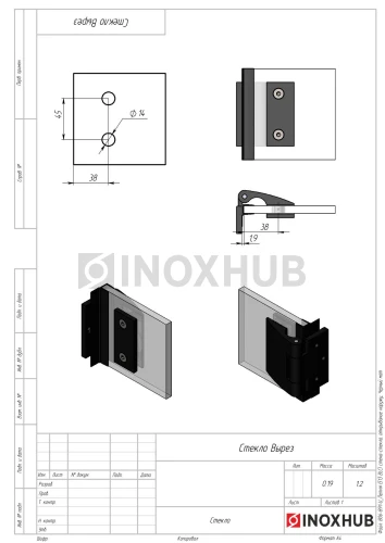Петля (513 BLC) стена-стекло, открывание наружу, Черный мат